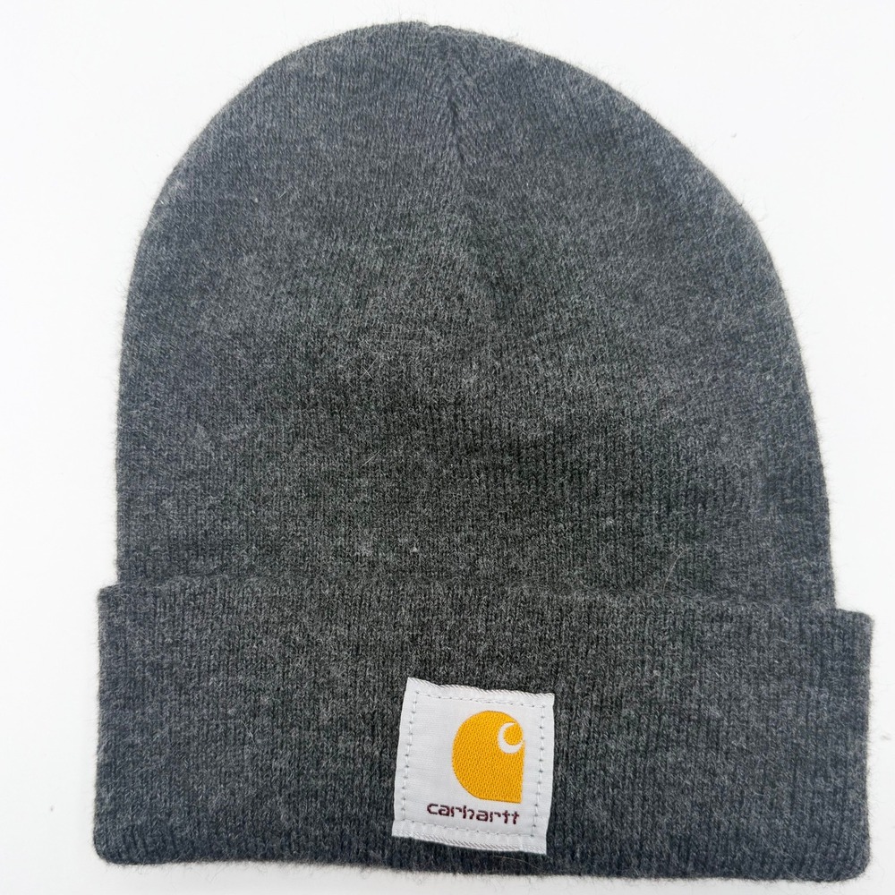 Carhartt Beanie Unisex Dark Gray Rib Knit Watch Hat Patch Logo